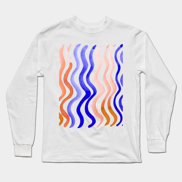 Wavy lines - orange and blue Long Sleeve T-Shirt by wackapacka